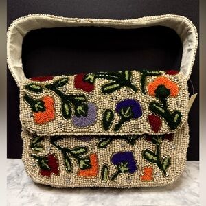Embroidered Floral Beaded Clutch or Shoulder Handbag Handmade in India NWT